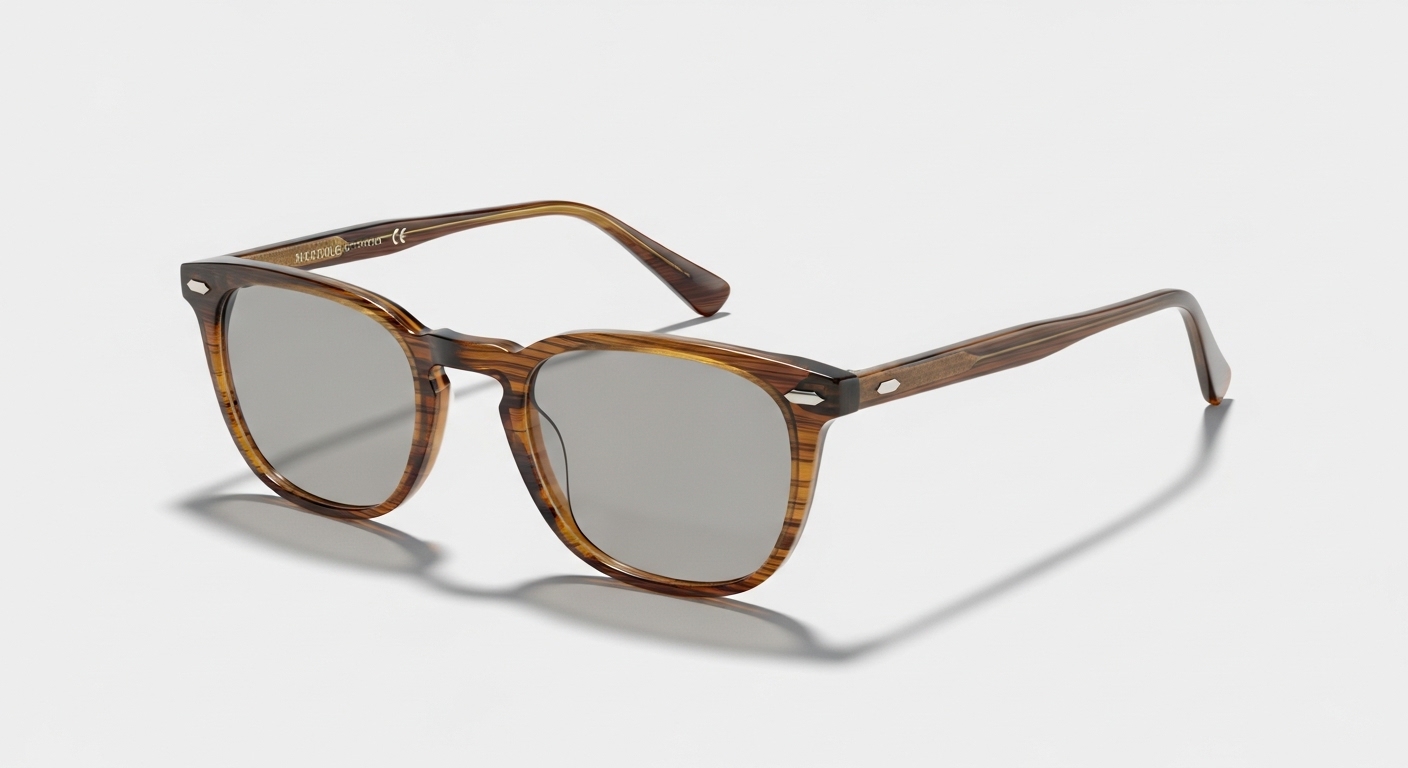Detailed photo of clear acetate optical frame on a white surface