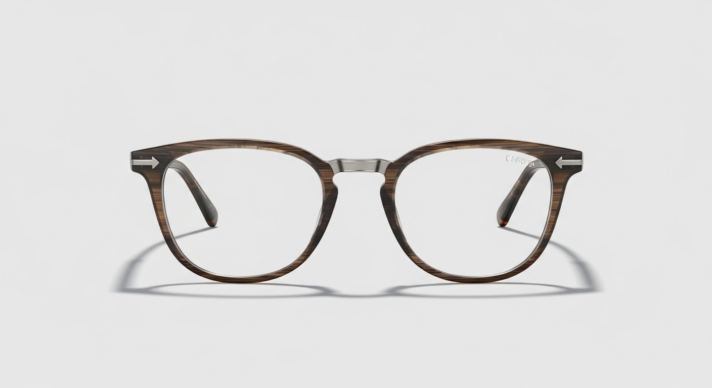 Computer glasses with anti-blue-light coating reflected under desk lighting